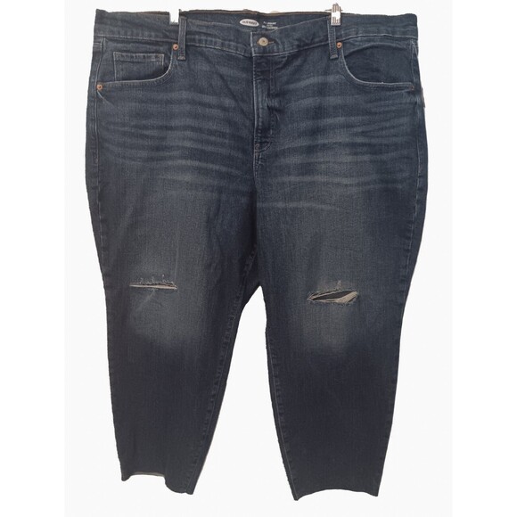 Old Navy Women's High Rise O.G Straight Secret Pocket Distressed Blue Jeans, 24 - Picture 1 of 5